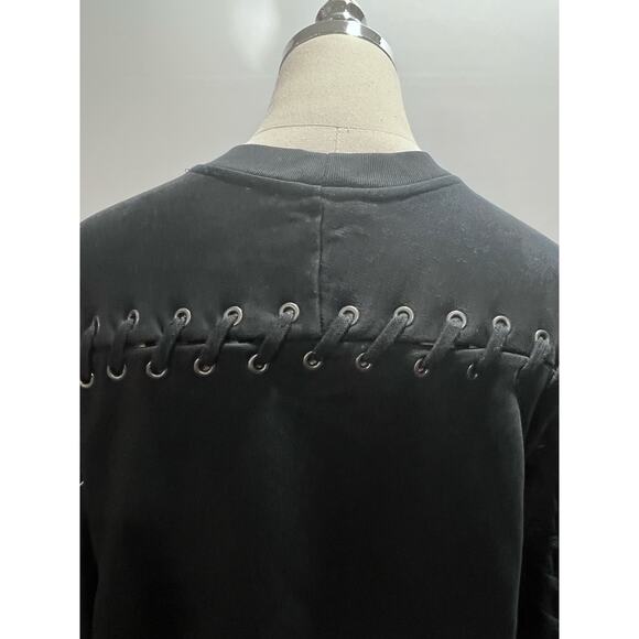ALLSAINTS Yara Silver Grommet Laced Black Jersey Cotton Relaxed Sweatshirt med - Picture 8 of 11